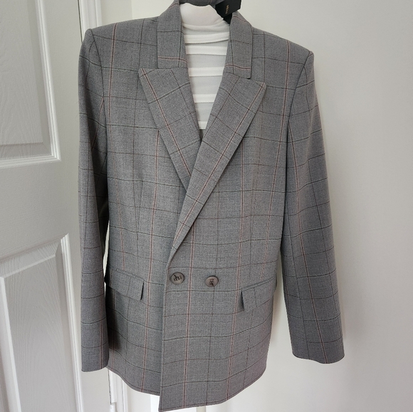 Maje Wool blend twill suit blazer grey pink size 8 never worn - Picture 5 of 7
